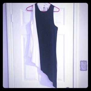 Asymmetrical black and white sleeveless top
